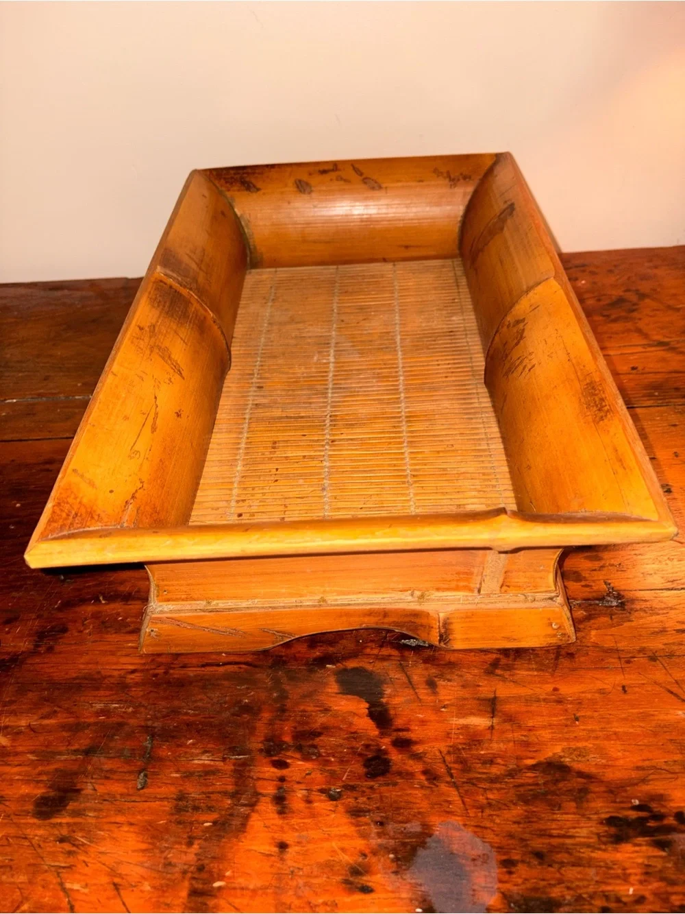 Wood Toned Decorative Bamboo Serving Tray - Natural Brown Centerpiece Display